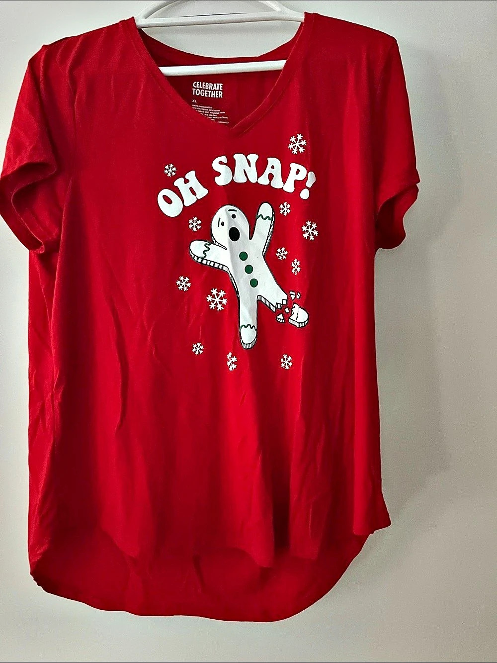 Celebrate Together Holiday OH Snap Cookie Tee T-Shirt Red XL